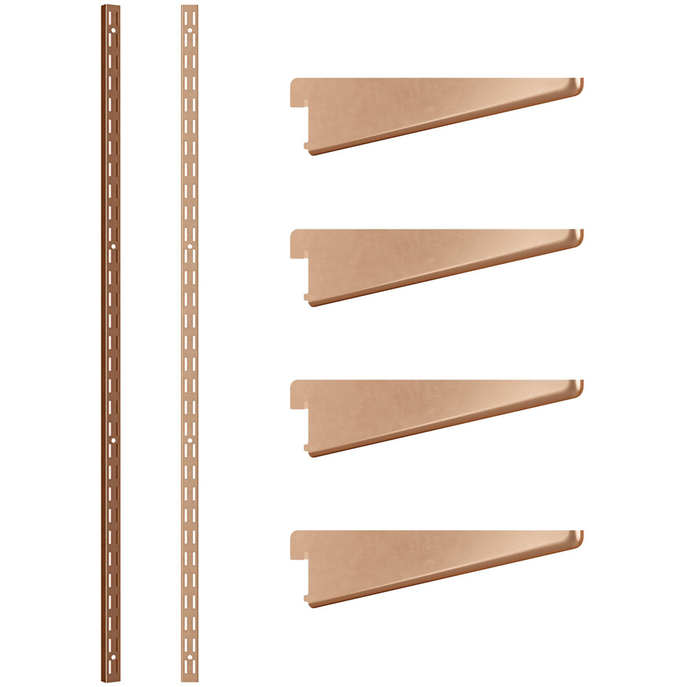 Rothley Polished Copper Twin Slot Shelving Kit 10.5 inch Brackets and 48 inch Uprights Image 1