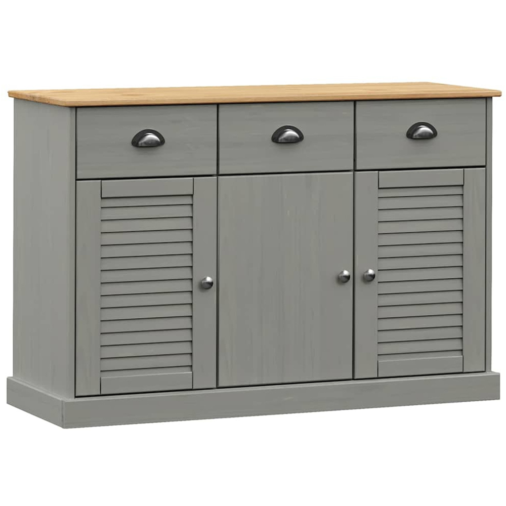 vidaXL 3 Door 3 Drawer Grey Solid Pine Wood Sideboard Image 2