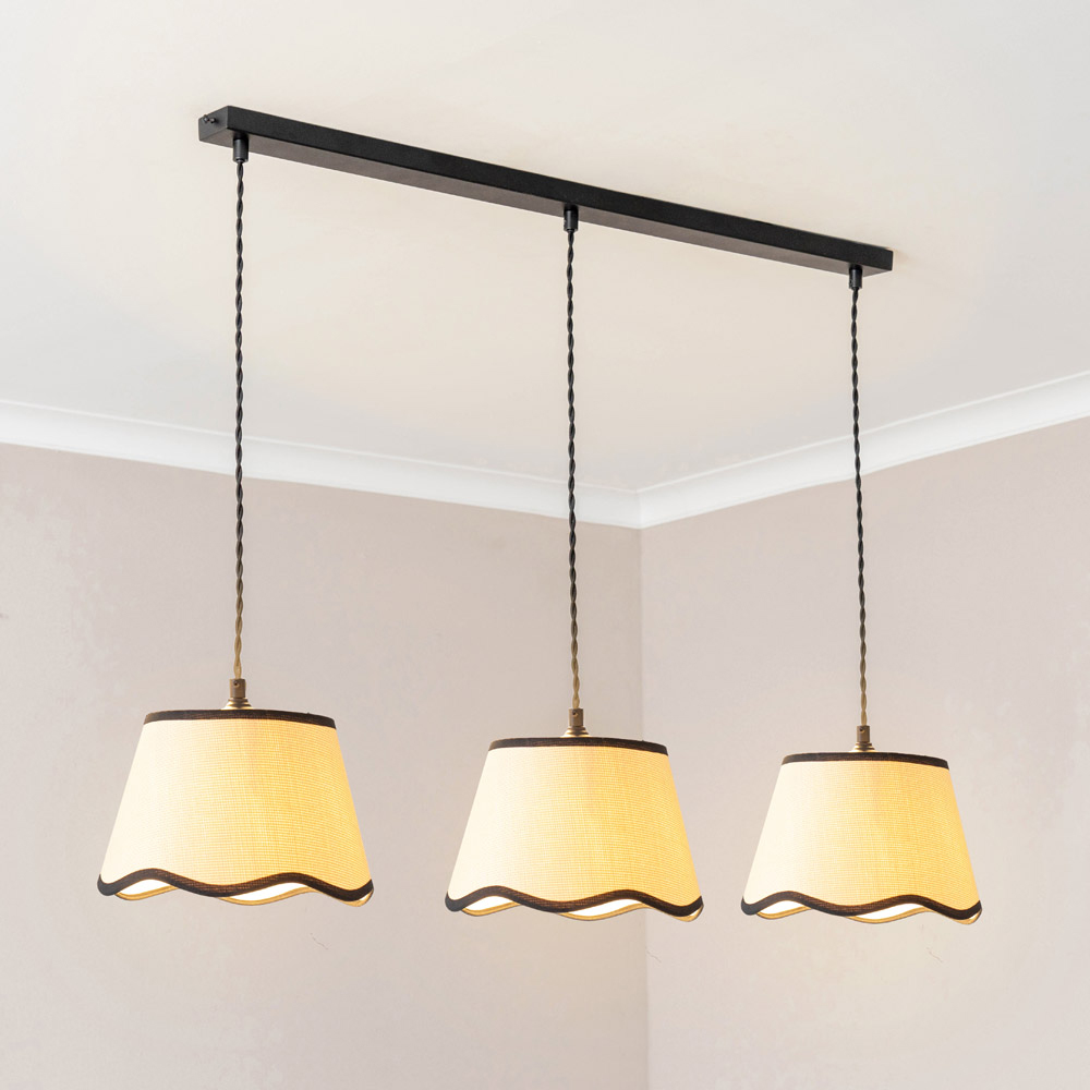 ValueLights Dutton Black Trim Scallop 3 Drop Black Diner Ceiling LED Pendant Light Image 2