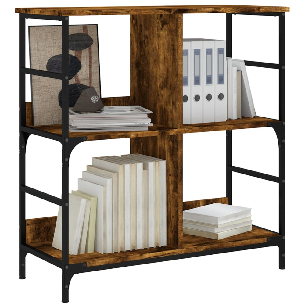 vidaXL 4 Shelf Smoked Oak Wood and Steel Wide Bookcase Image 3