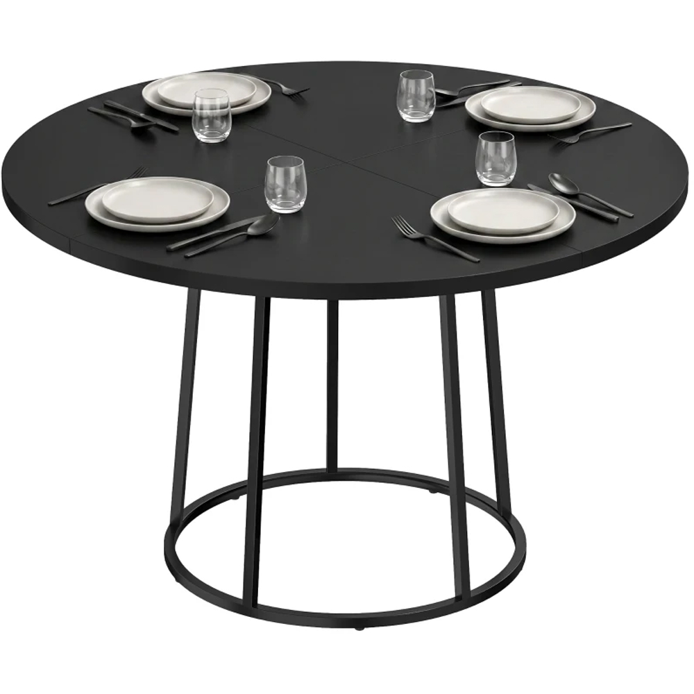 HOMCOM 6 Seater Round Dining Table Black Image 2