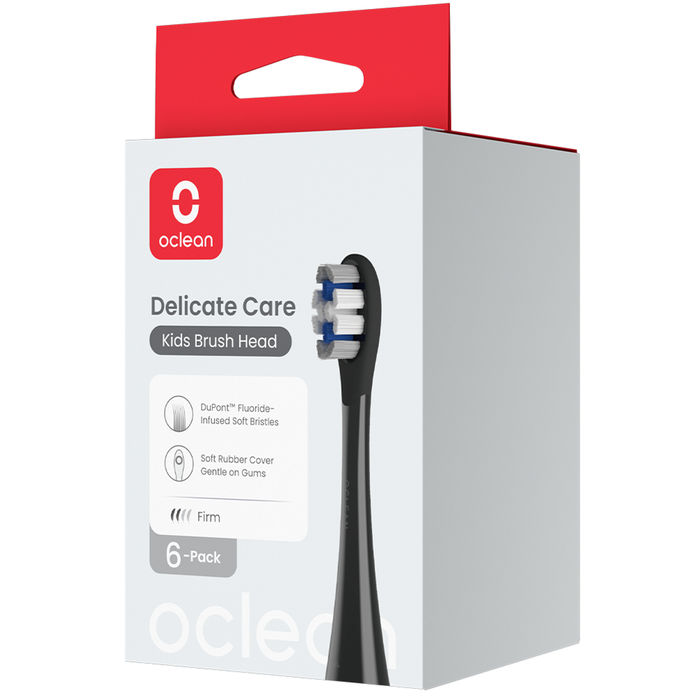 Oclean Delicate Care Kids Black Brush Head 6 Pack Image 1