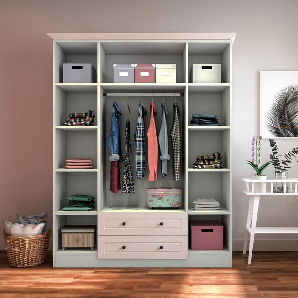Evu MAISON 4 Door 2 Drawer White Mirror Wardrobe Image 3