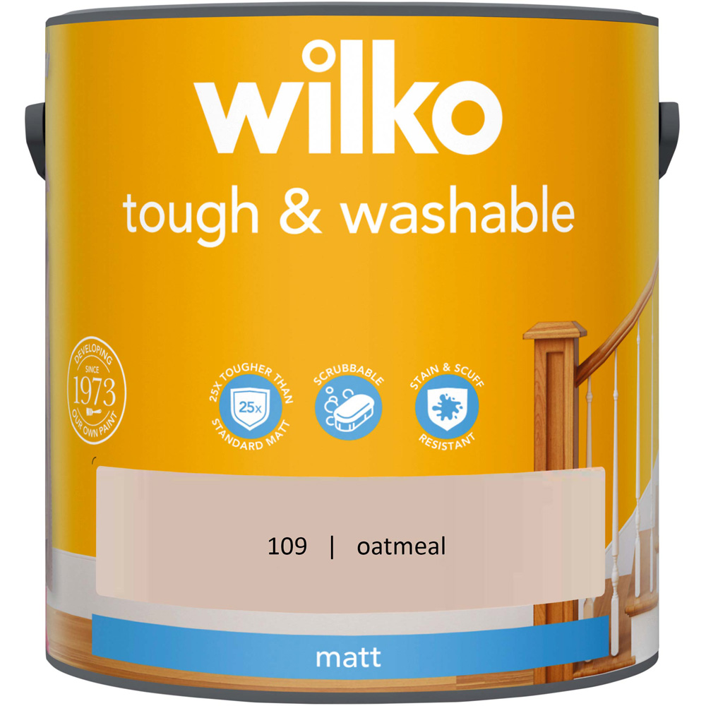 Wilko Tough & Washable Oatmeal Matt Emulsion Paint 2.5L Image 2
