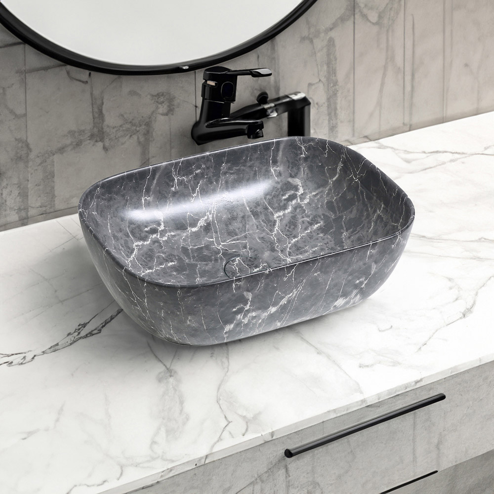 Limoge Black Marble Effect Oblong Countertop Basin 460mm Image 2