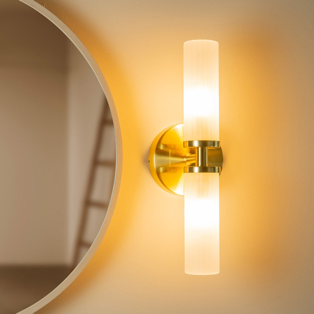 ValueLights Canya Matte Gold 2 Way Up Down Frosted Reeded Glass LED Wall Light 2 Pack Image 4