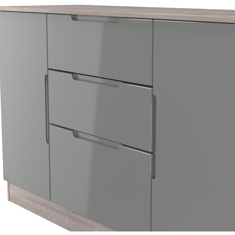 Crowndale Milan 2 Door 3 Drawer Grey Gloss and Grey Oak Sideboard Ready Assembled Image 4