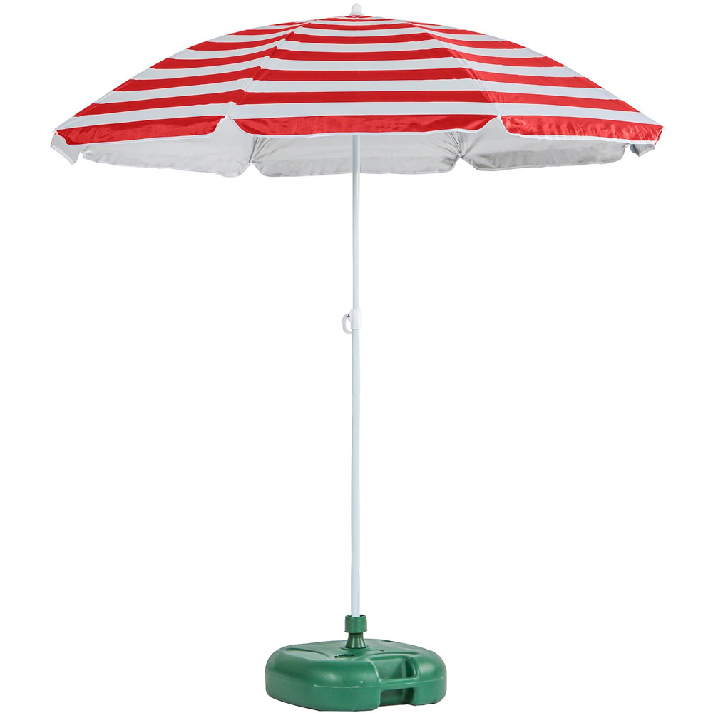 Harbour Housewares Red Stripe Metal Beach Parasol with Green Fillable Base 1.8m Image 1