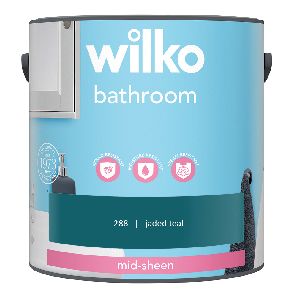 Wilko Bathroom Jaded Teal Mid Sheen Emulsion Paint 2.5L Image 2