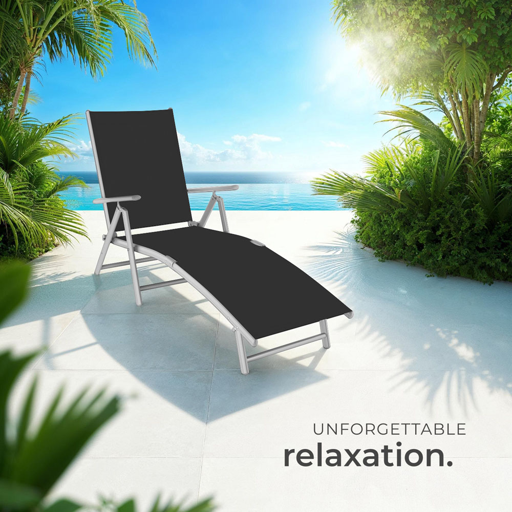 tectake Marisol Black and Silver Foldable and 7 Step Adjustable Sun Lounger Image 8