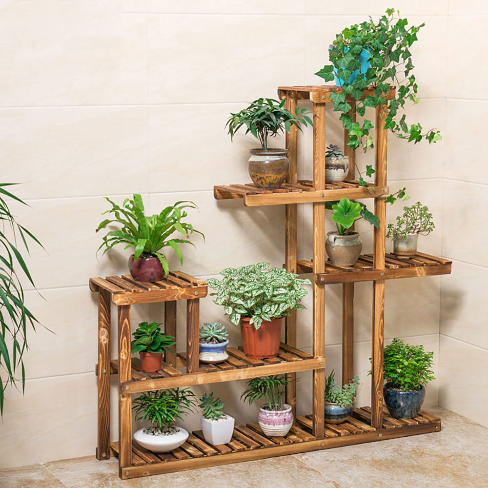 Living and Home Multi Tiered Rustic Brown Plant Stand Image 2