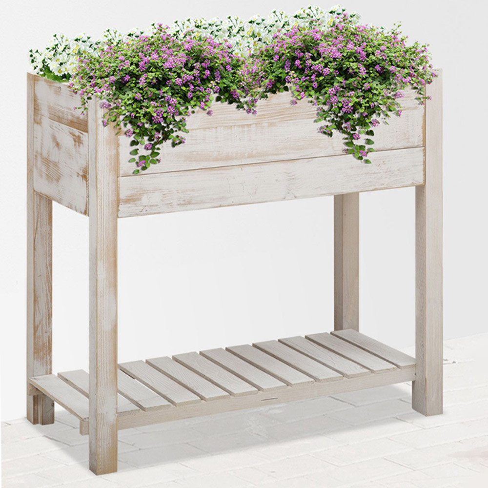 Outsunny Wooden Indoor and Outdoor 2-Tier Elevated Planter Box Image 7