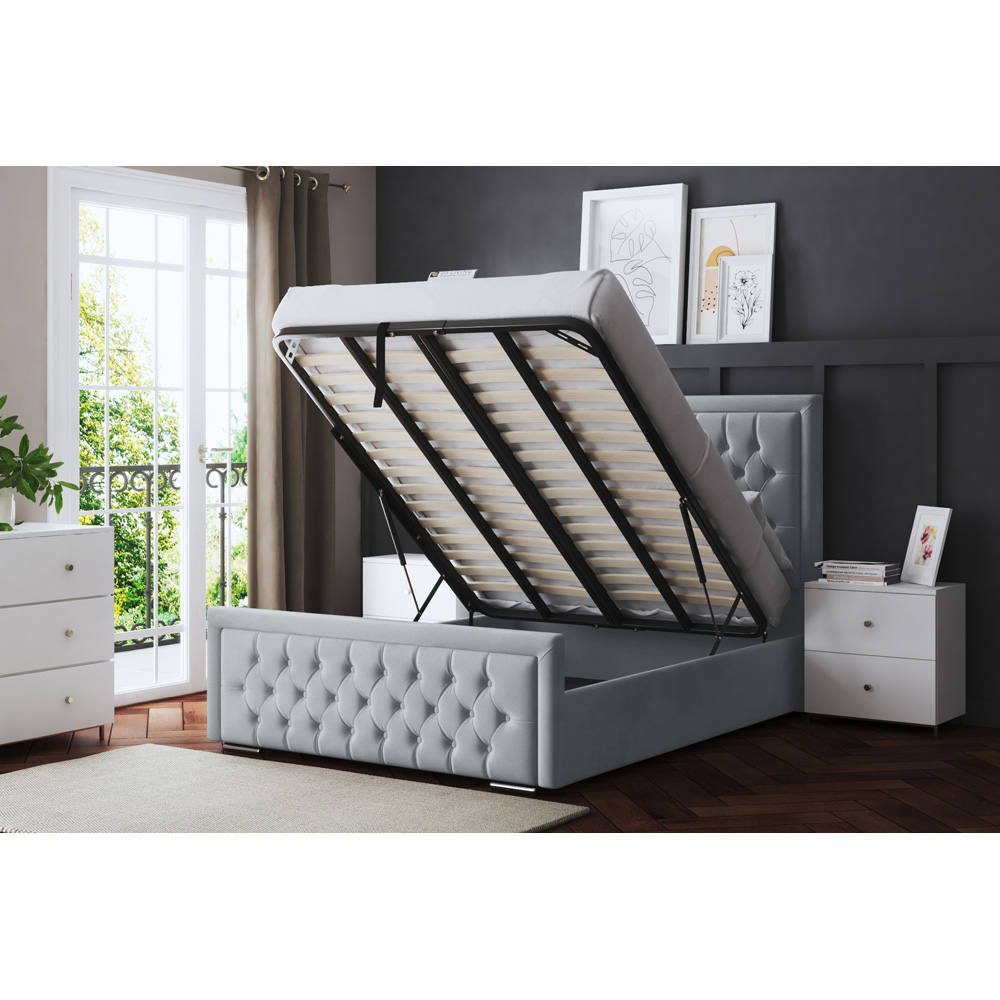 DS Living Allegra King Size Silver Upholstered Ottoman Bed with Headboard Image 5