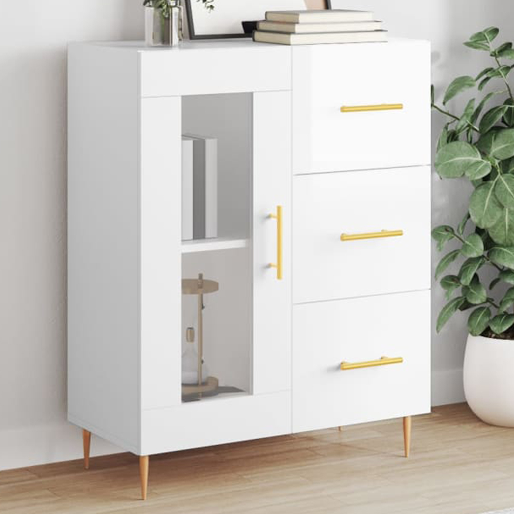 vidaXL Single Glass Door 3 Drawer White Sideboard Image 1