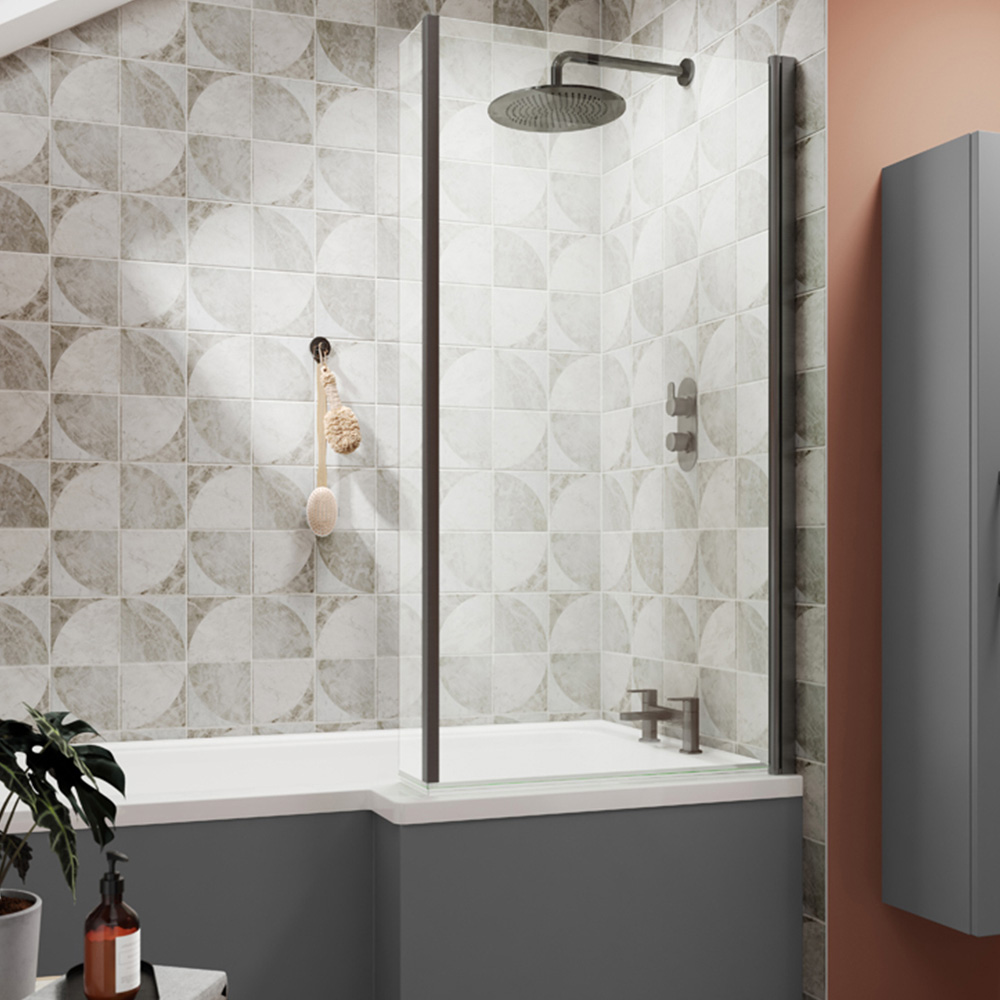 nuie Brushed Pewter Square Fixed Bath Screen with Fixed Return 805mm Image 2