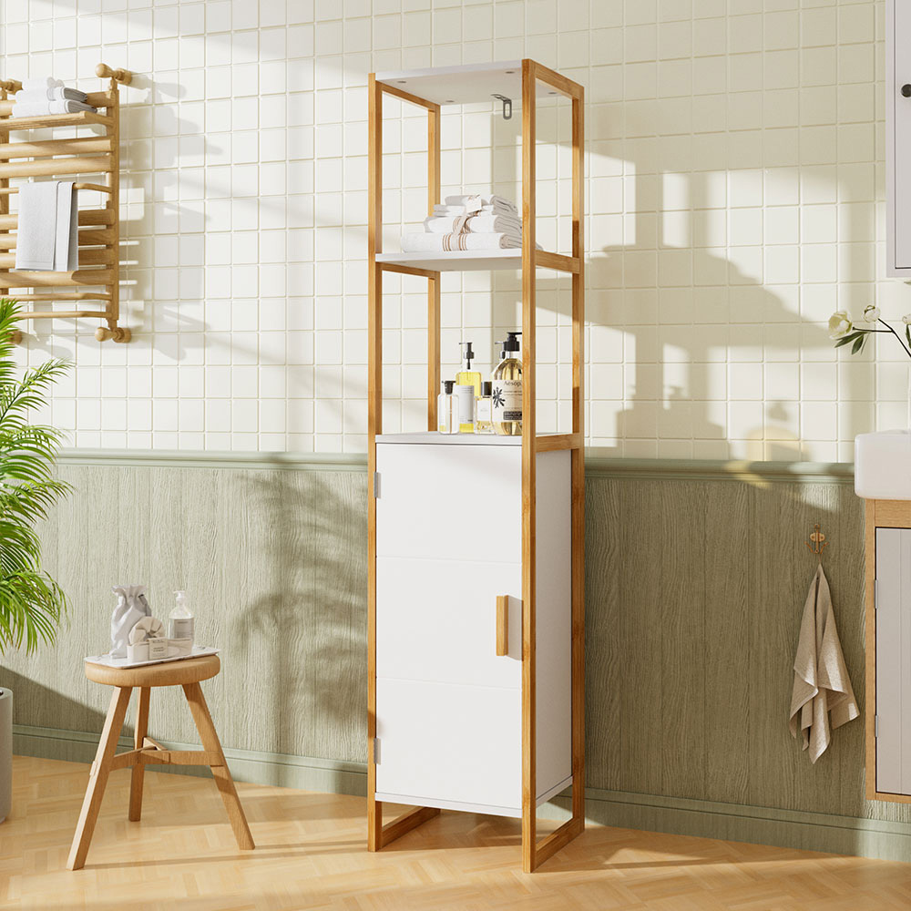 H&O Direct Single Door 2 Shelf Tall Bathroom Storage Cabinet Image 5