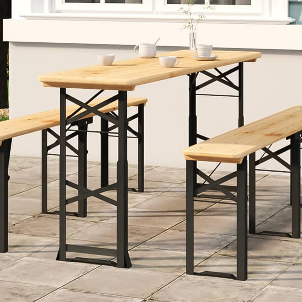vidaXL Brown Solid Fir Wood Folding Garden Beer Table Image 1