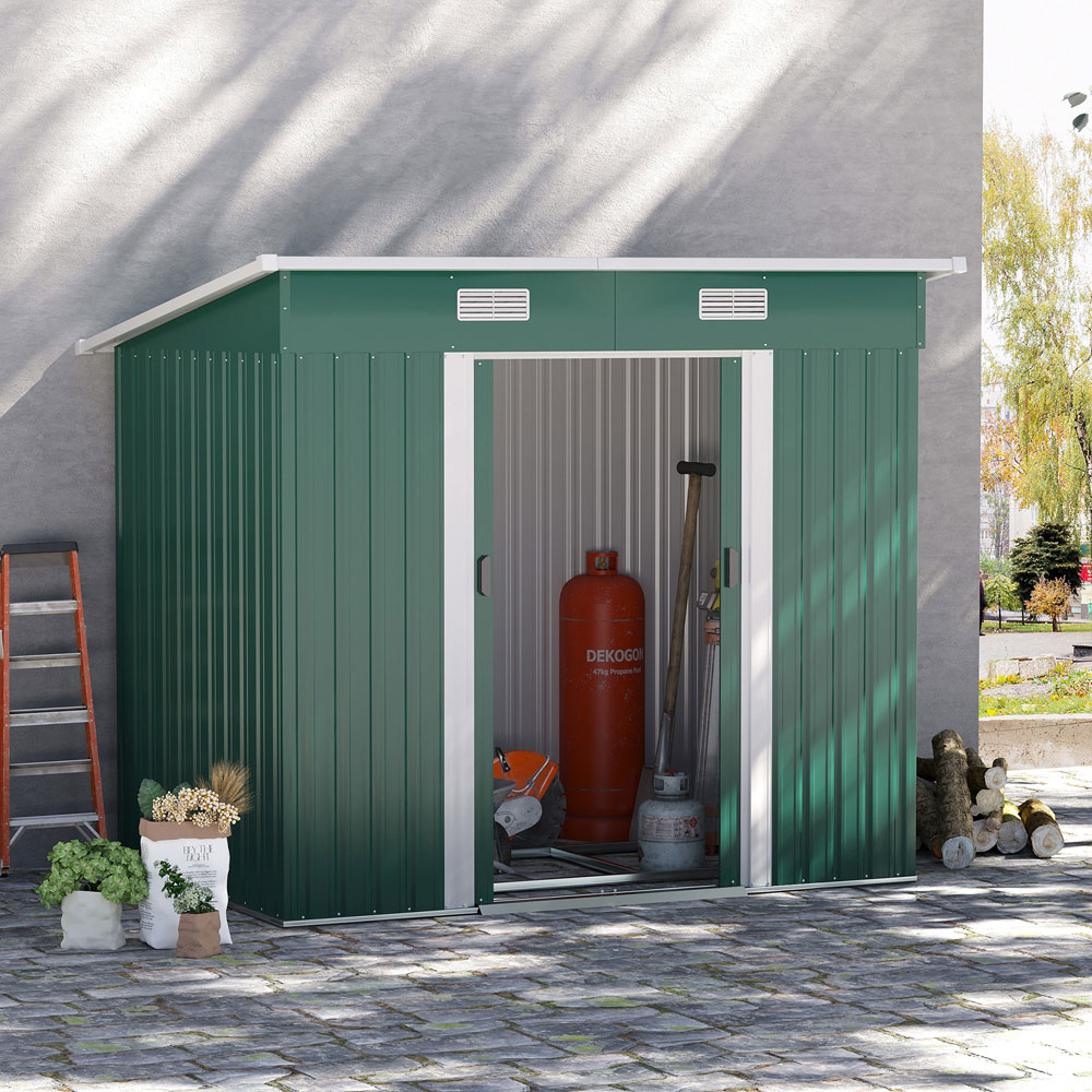Outsunny 6.8 x 4.3ft Green Sliding Door Garden Storage Shed Image 2