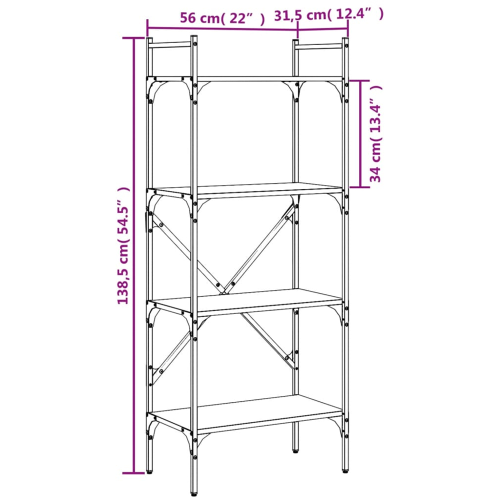 vidaXL 4 Shelf Sonoma Oak Bookcase Image 9