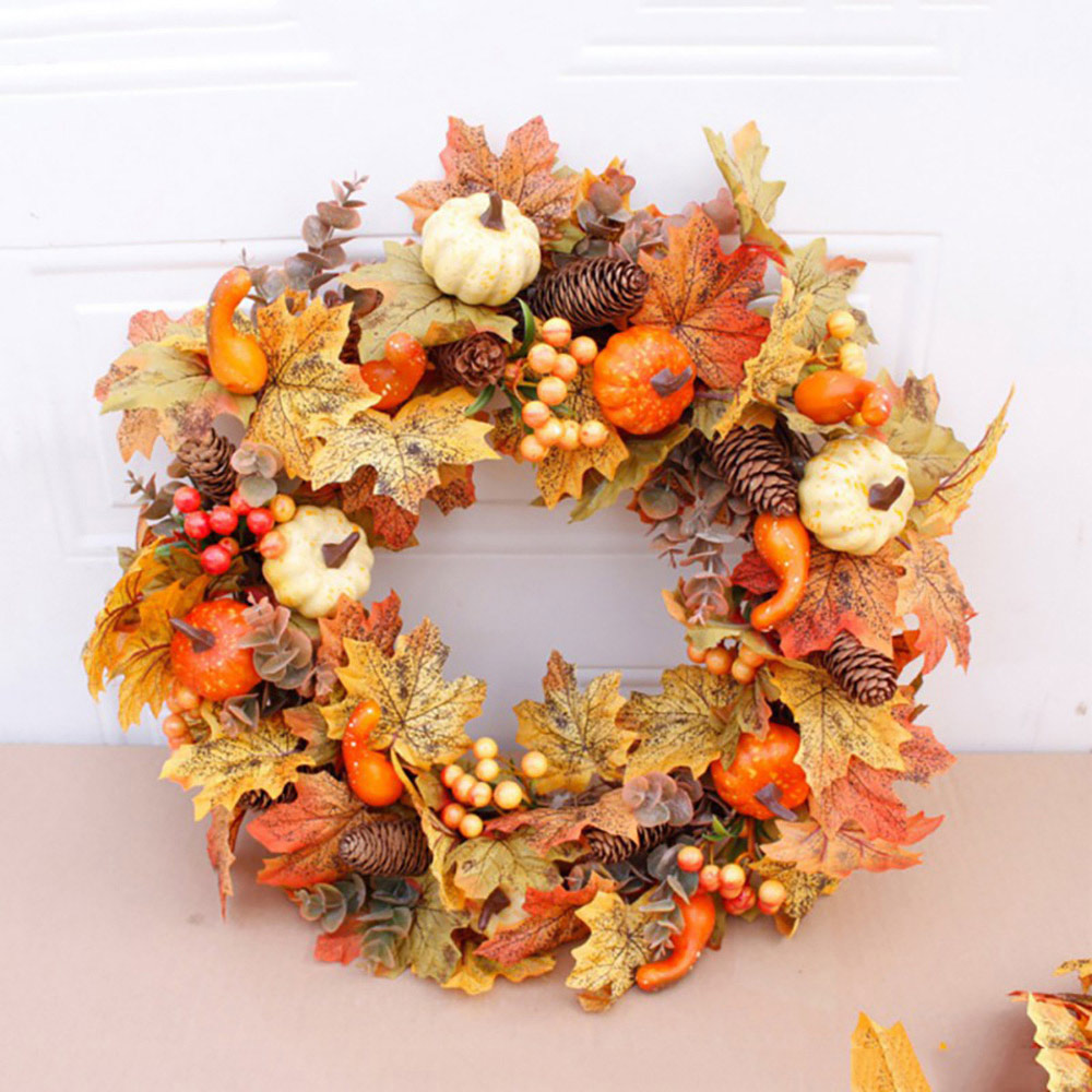 Living and Home Halloween Autumn Maple Leaf Door Wreath 50cm Image 4