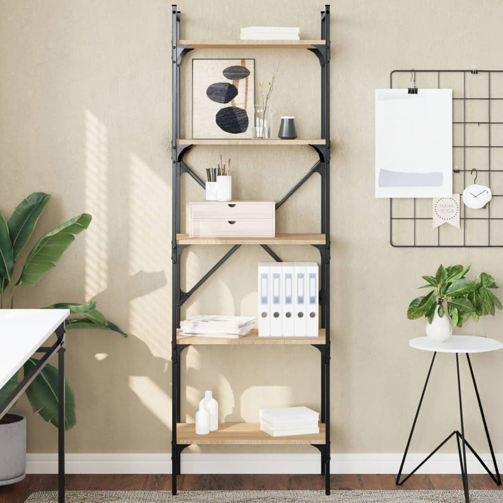 vidaXL 5 Shelf Sonoma Oak Industrial Style Tall Bookcase Image 1