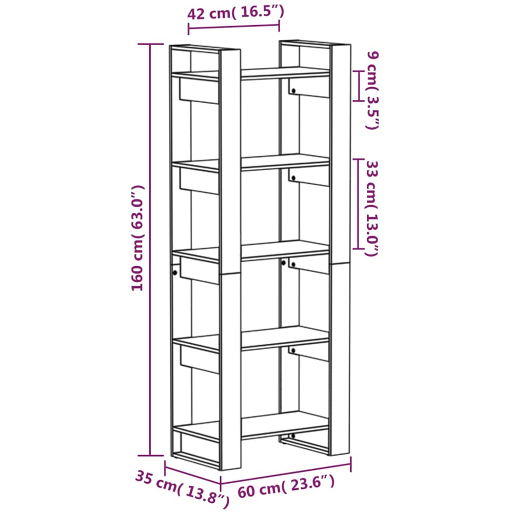 vidaXL 5 Shelf Grey Solid Wood Bookcase Image 8