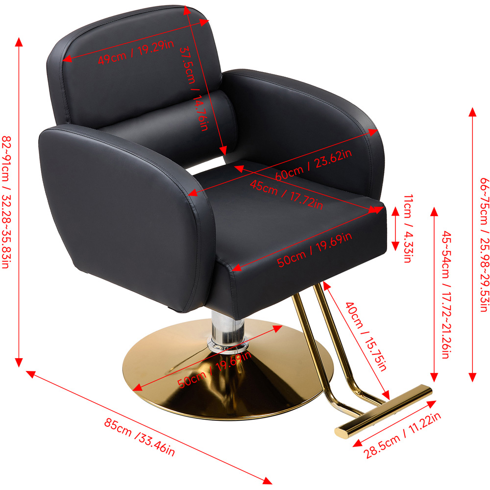 Living and Home Black and Gold Barber Chair with Hydraulic Lift and Footrest Image 9