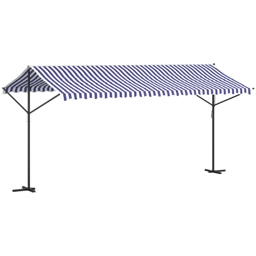 vidaXL Blue and White Retractable Free Standing Awning with Handle Crank 5 x 3m Image 5