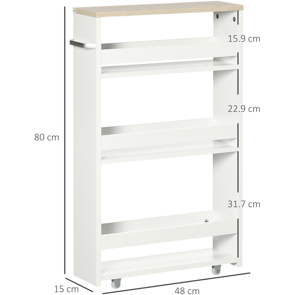 Kleankin 4-Tier White Storage Trolley with Wheels and Handle Image 9