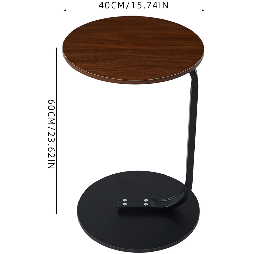 Living and Home Walnut and Black C-Shape Round Side Table Image 8