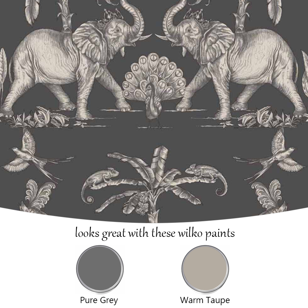 Sublime Elephants Charcoal Pale Gold Wallpaper Image 3