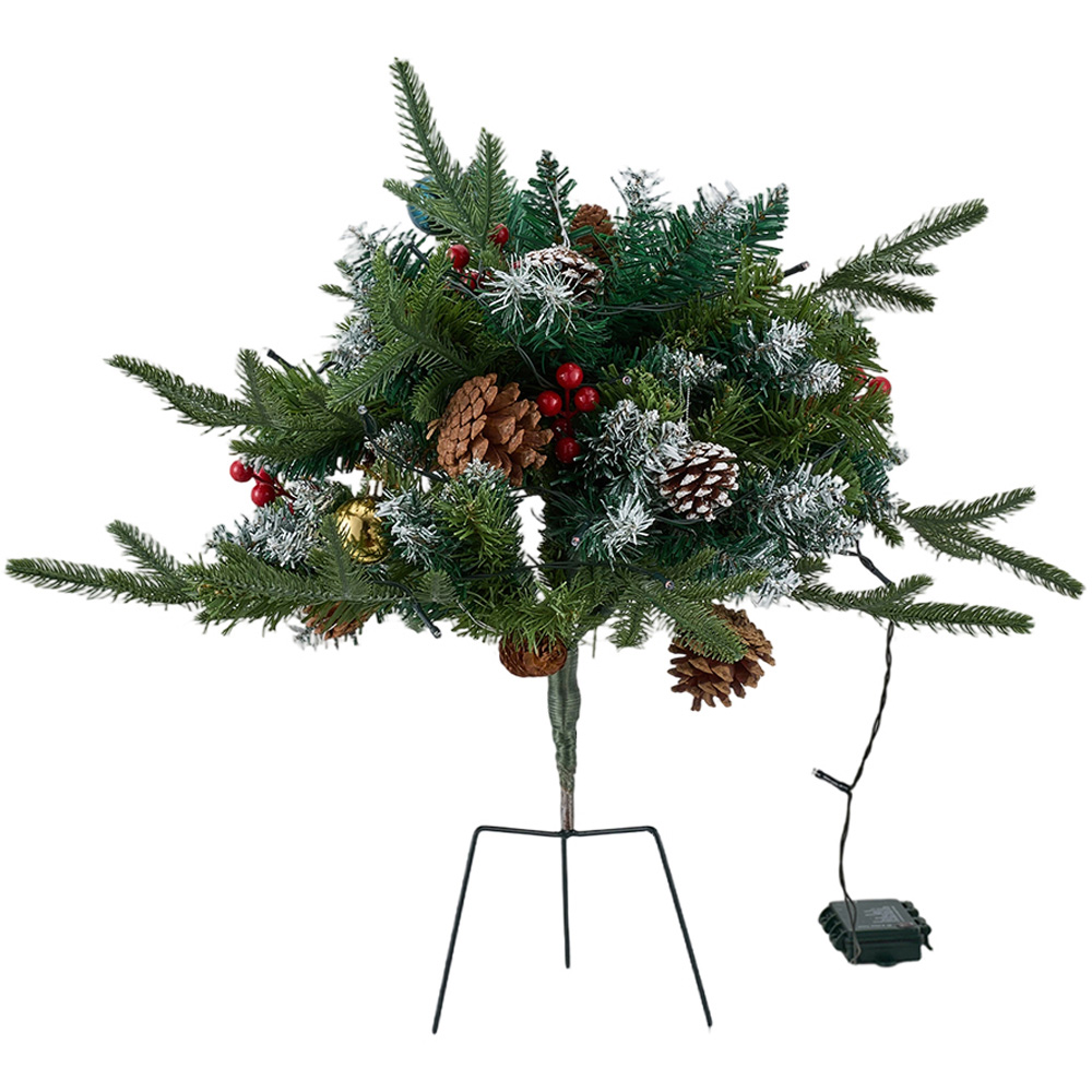 Living and Home Pre-Lit Christmas Planter Bush with Pinecones and Red Berries 58cm Image 1