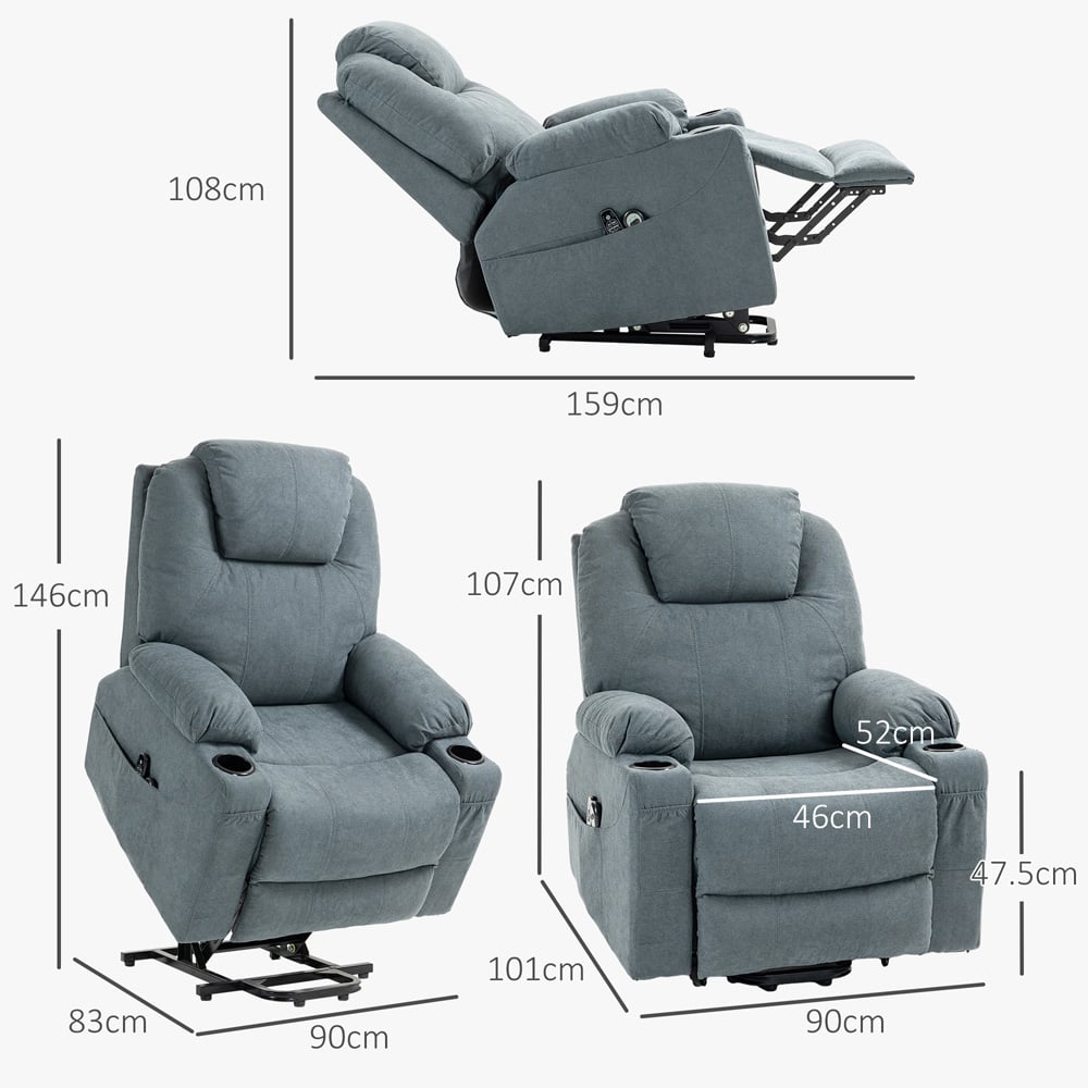 HOMCOM Grey Electric Recliner Lift Chair with Vibration Massage Image 7