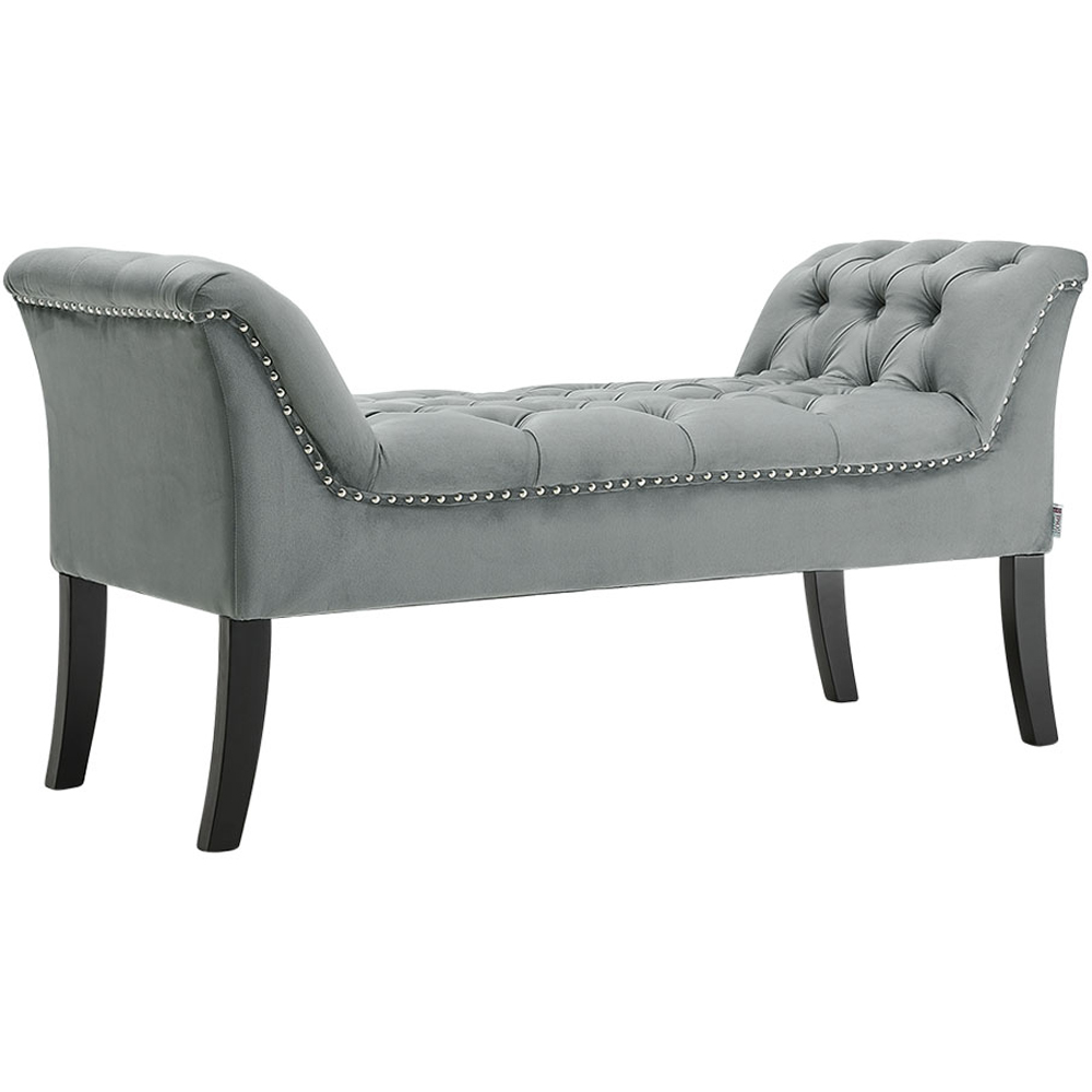 Living and Home Grey Modern Soft Velvet Buttoned Armed Bench Image 2