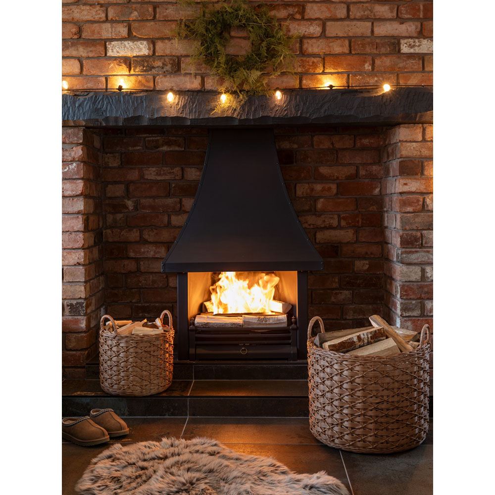 Ivyline Natural Woven Rattan Round Log Basket with Handles 36cm Image 4