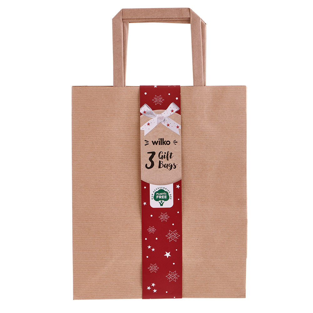 Wilko Winter Fables Kraft Gift Bag 3 Pack Image 1