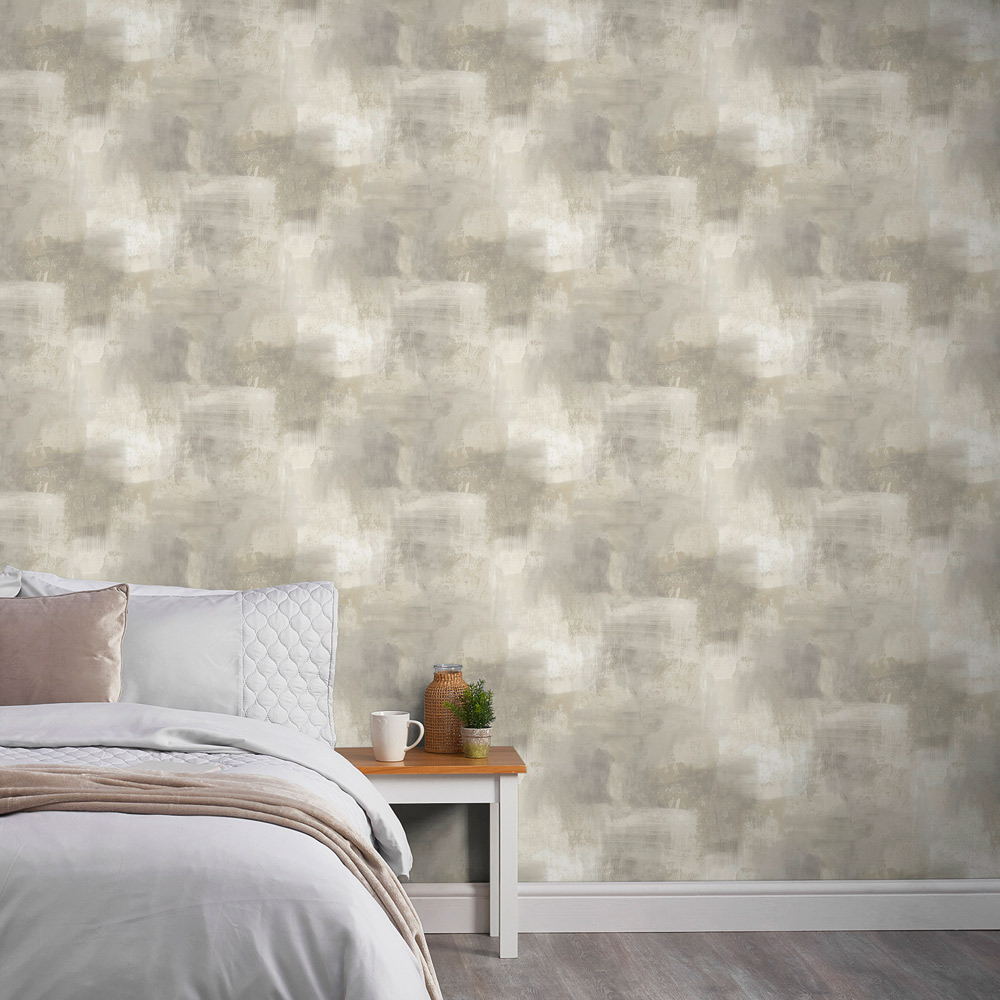 Grandeco Metro Distressed Paint Rustic Plaster Effect Taupe Textured Wallpaper Image 3