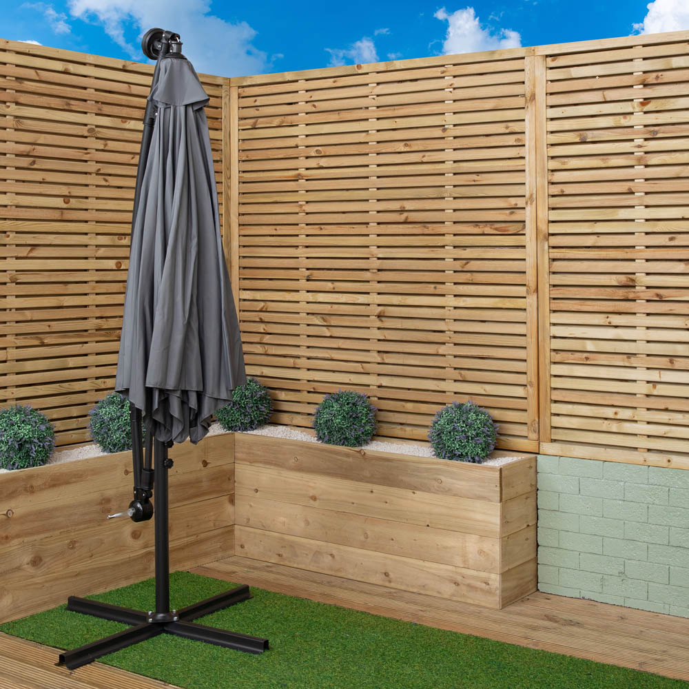 Samuel Alexander Grey Solar LED Crank Banana Hanging Parasol with Base Weights 3m Image 6