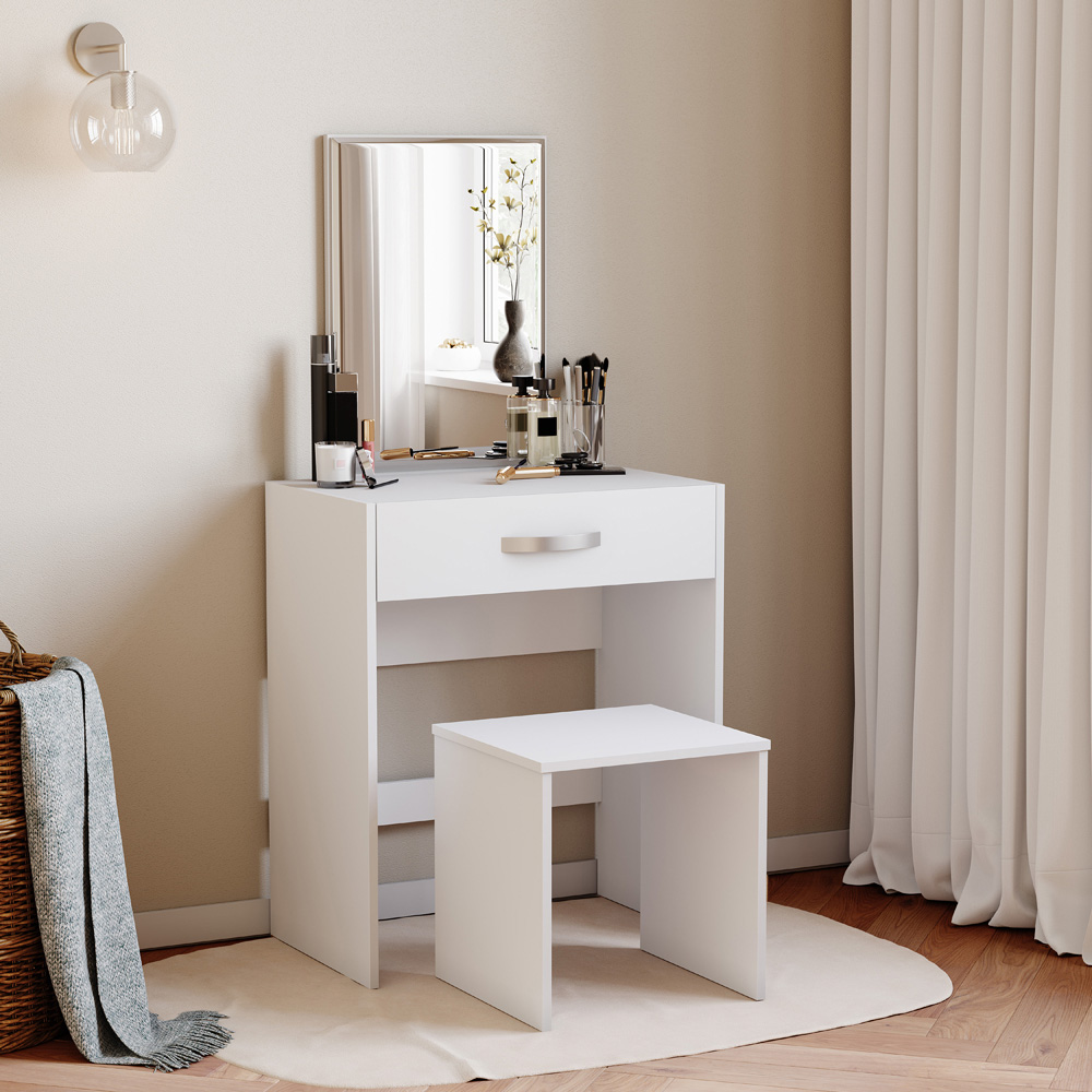 Vida Designs Isla Single Drawer White Dressing Table with Mirror Image 3