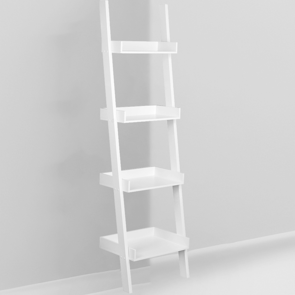 4 Shelf White Ladder Bookcase Shelf Image 1