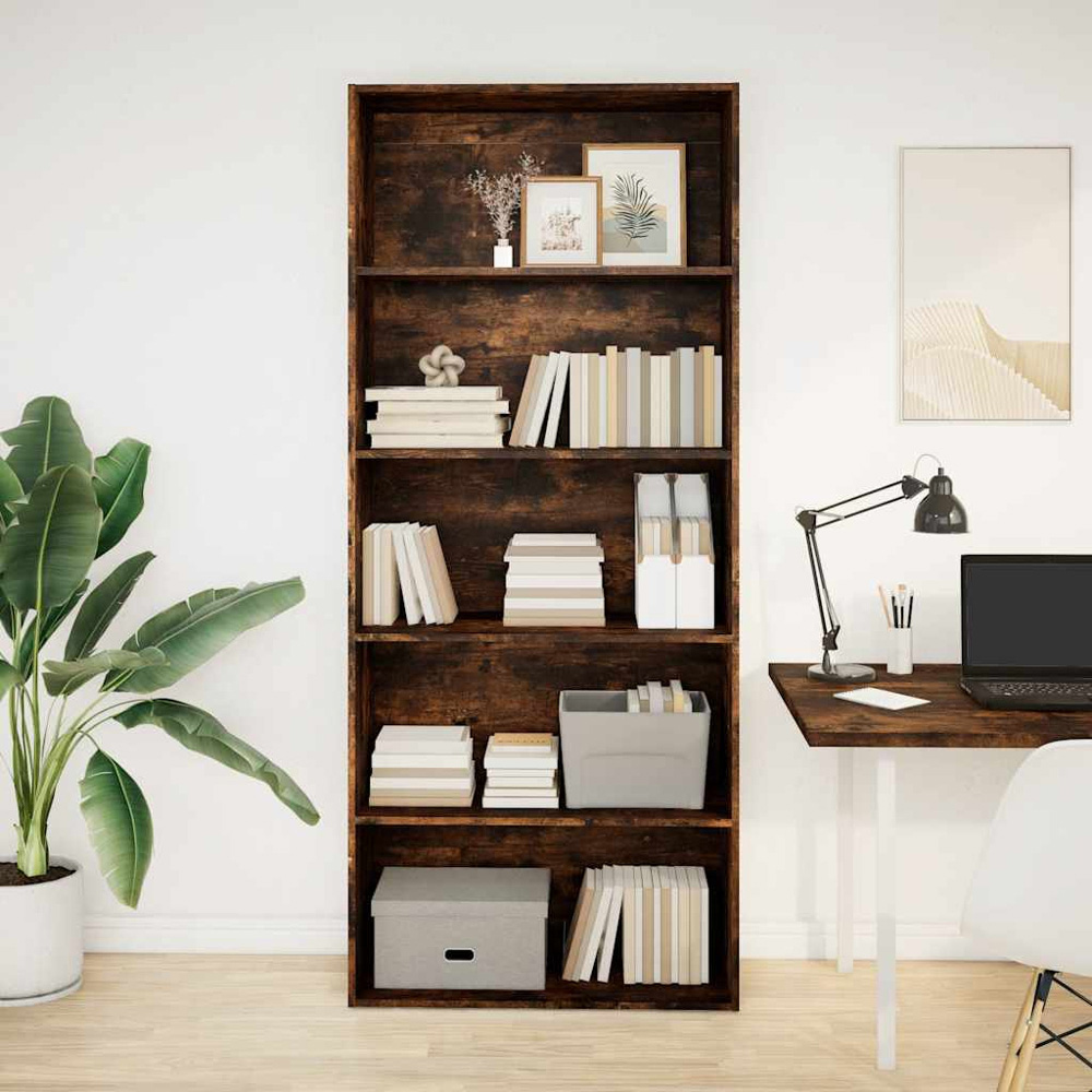vidaXL 5 Shelf Smoked Oak Bookcase Image 7