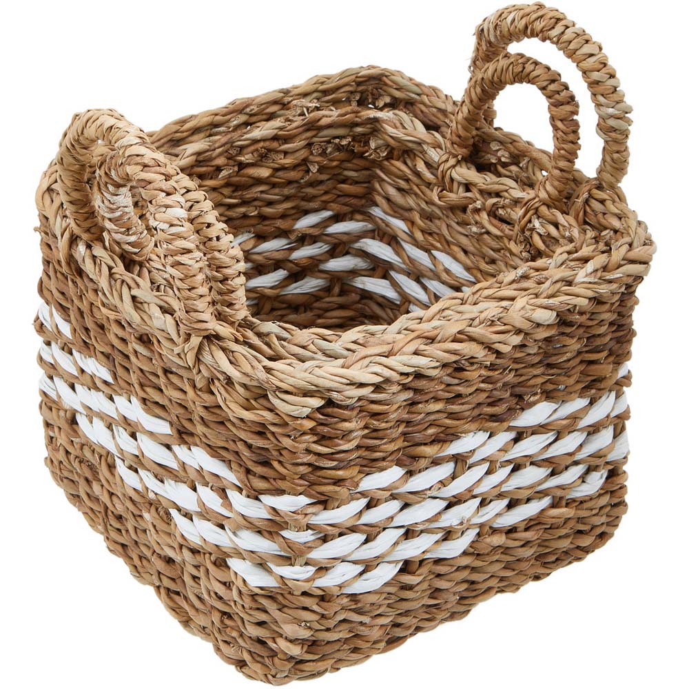 Premier Housewares Natural and Black Square Seagrass Basket Set of 2 Image 3
