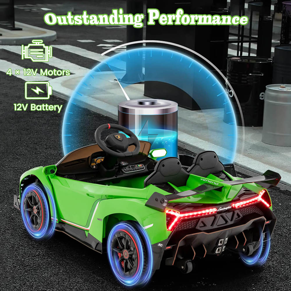 Costway Kids Green Lamborghini 4WD Ride On Sports Car with Taillight 12V Image 5