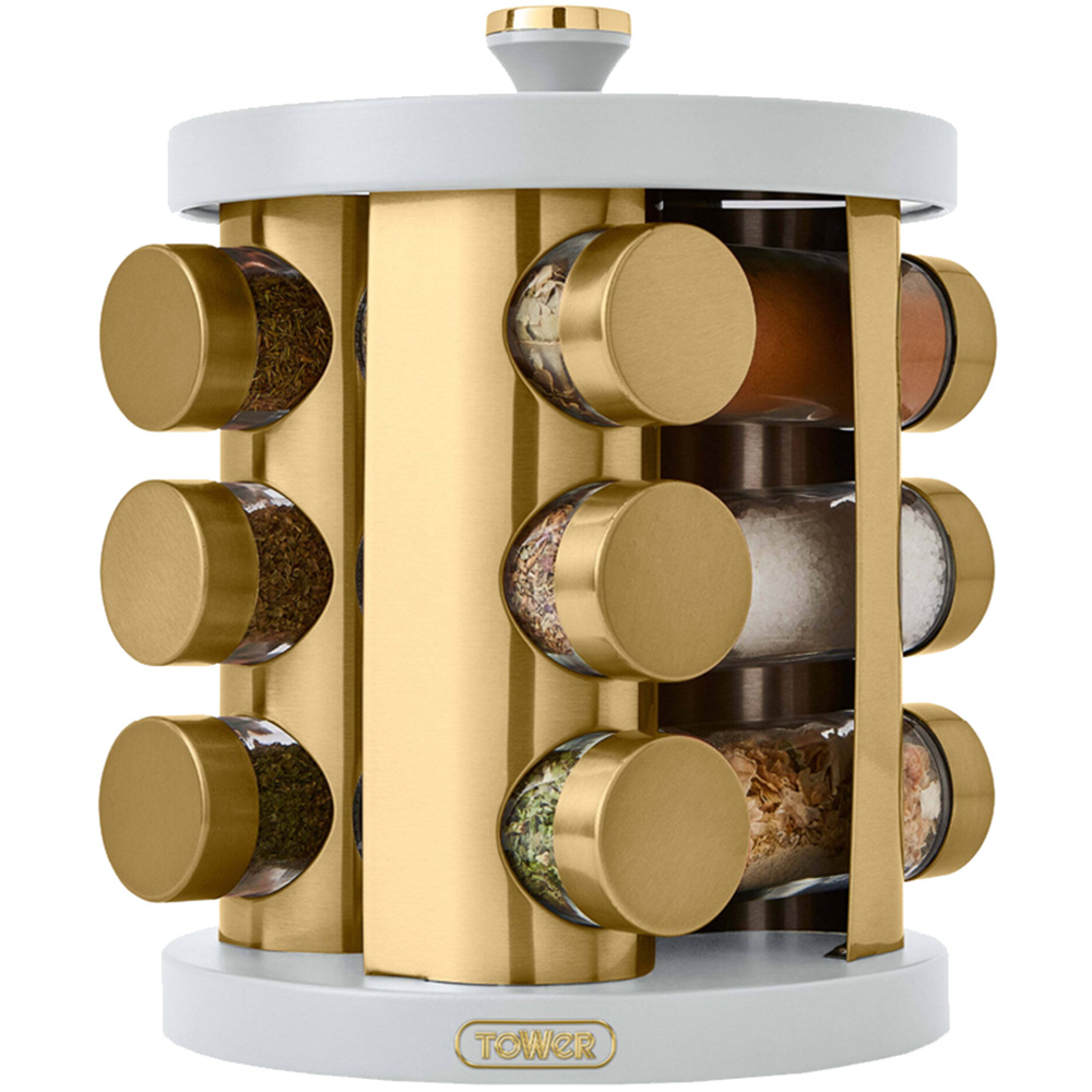 Tower Cavaletto Optic White 12 Jars Rotating Spice Rack Image 1