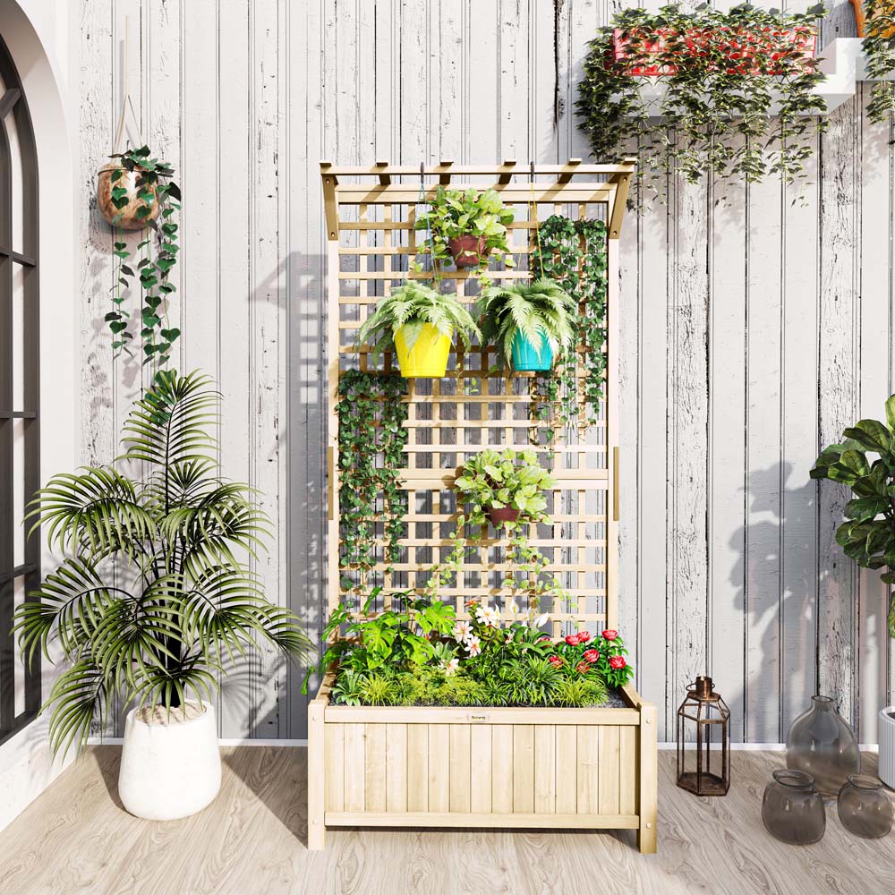 Outsunny Natural Wooden Garden Planter with Trellis 183 x 45 x 90cm Image 2