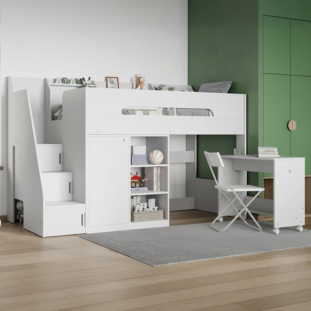 Flair Stepaside Single White High Sleeper Workstation Image 1