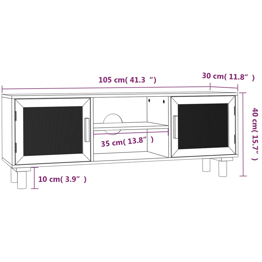 vidaXL 2 Door 2 Shelf White and Natural Rattan TV Cabinet Image 8