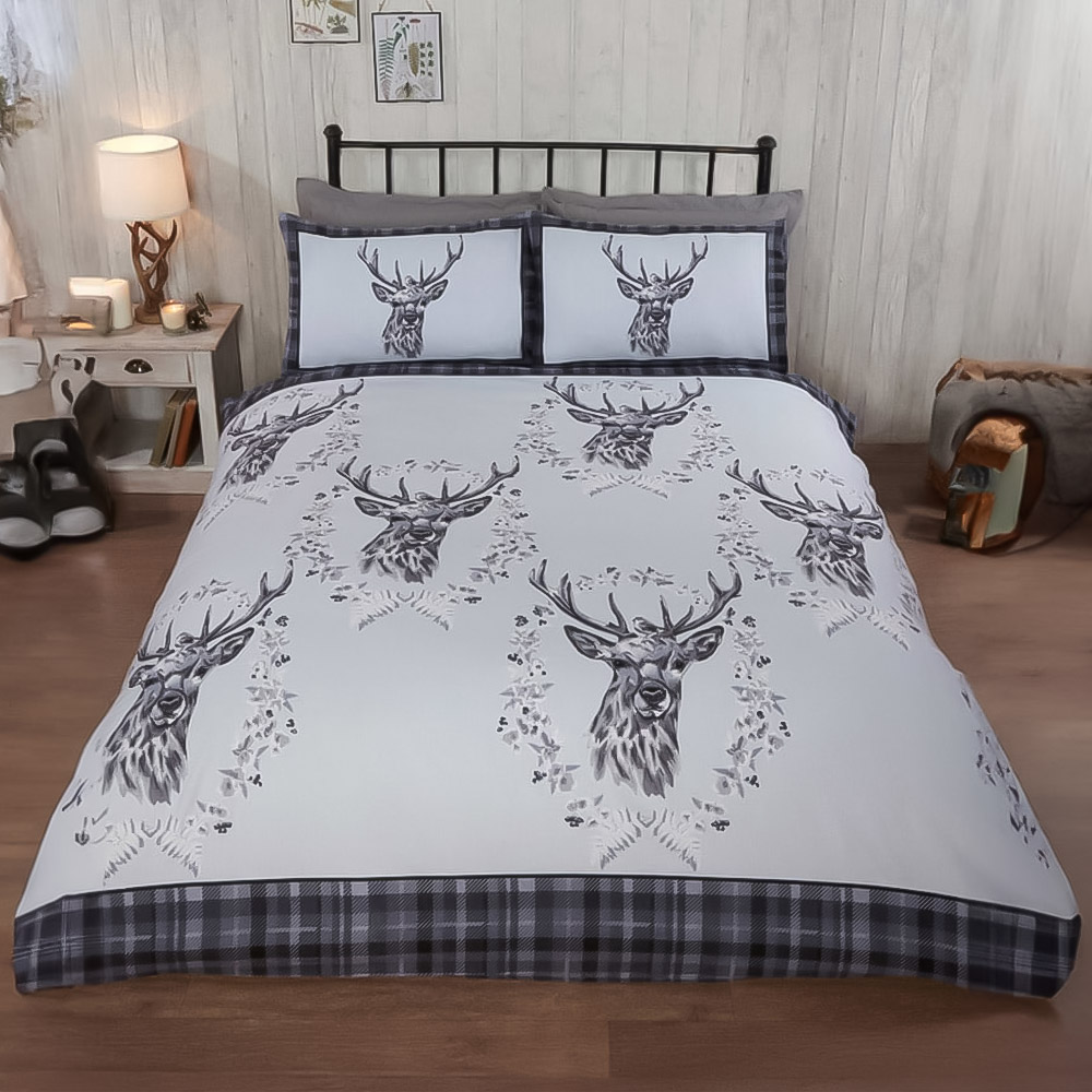 Rapport Home Single Grey Brushed Cotton New Angus Stag Duvet Set Image 1