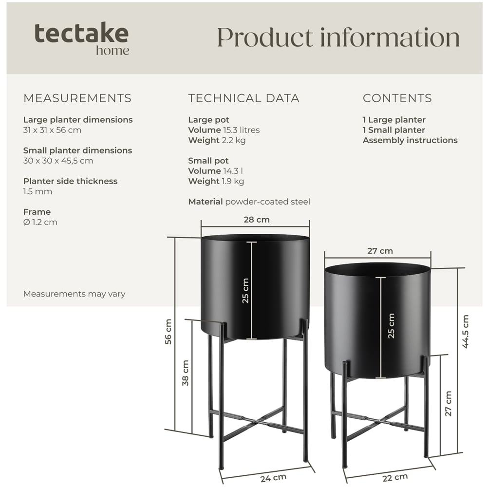 tectake Mine Black Powder-Coated Steel Plant Stand 2 Pack Image 9