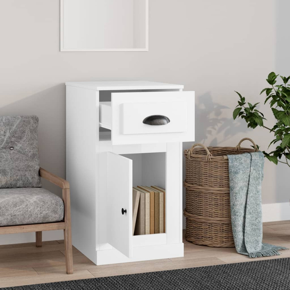 vidaXL Single Door Single Drawer White Side Cabinet Image 3